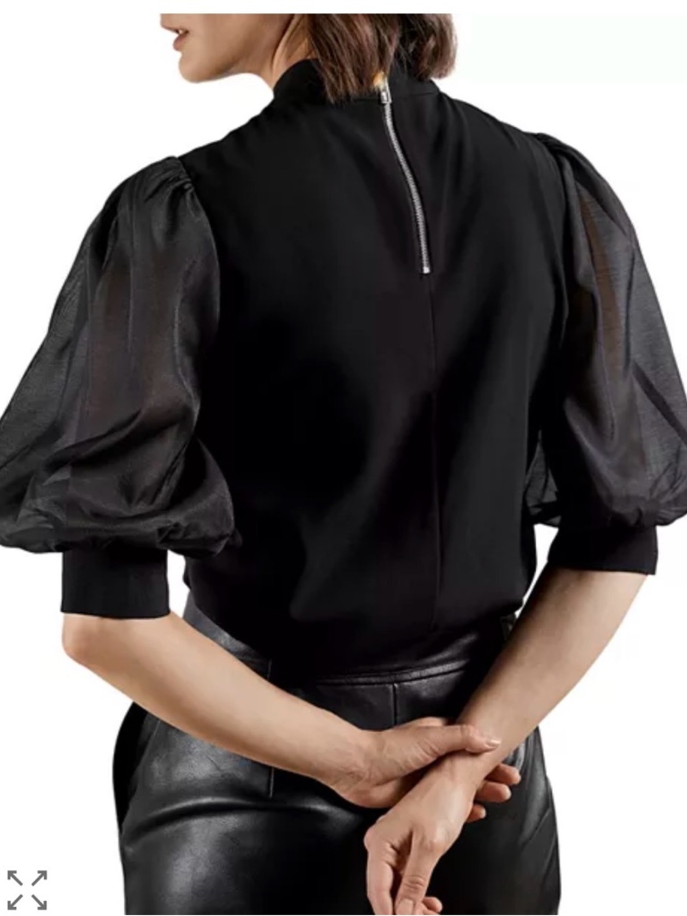 Ted Baker Black Sheer Puff Sleeve Blouse - Picture 2 of 5